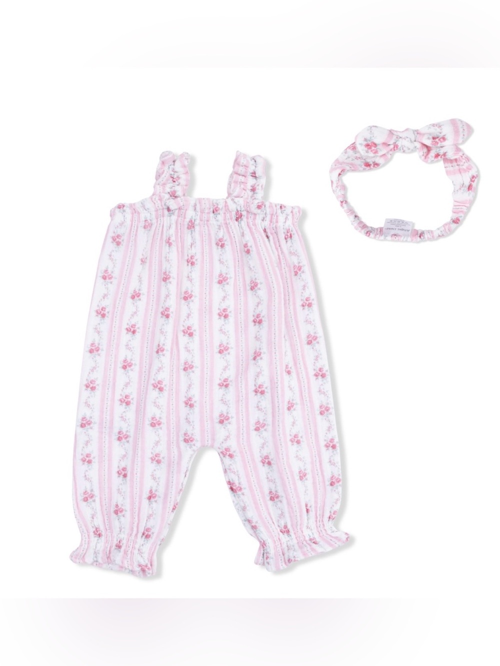 Angel Dear Pink Floral Stripe Baby Romper with Bow Headband